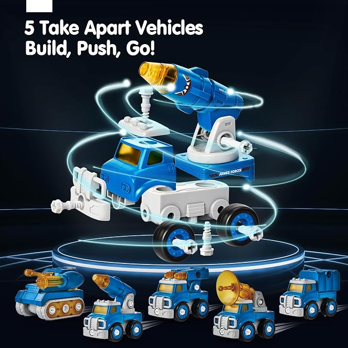 hahaland Toys for 5 Year Old Boy Birthday Gift, Stem Toys 6 Year Old Boys | 5 in 1 Take Apart Trucks Transform to Robot Toy Building Sets for Kids 5-7, Educational Creative Vehicle Drill Screw Playsets