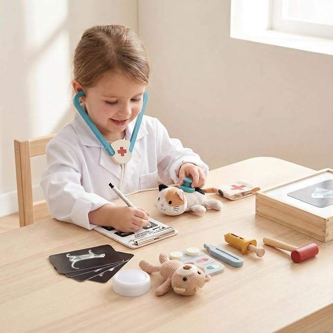 Macabaka Doctor Kit for Toddlers 3-5, Pet Vet Pretend Play Toys for Kids, with X-Ray, Wooden Light Box, Medical Tools, STEM Educational Montessori Toys