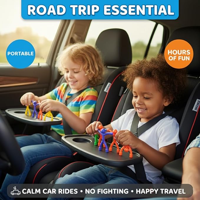 MAGMEN Magnetic People Figures 10 Pc, Magnet Men Kids Airplane Travel Toys | 3 in. poseable fidget figures, solid colors, magnets securely embedded. Quiet car, desk and road trip play. With metal tin.