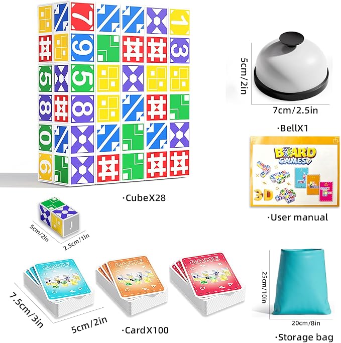 2.0 Family Board Game for Kids & Adults, Block Puzzle Games, 2+ Player Card Matching Puzzles for Children, Birthday Easter Christmas Party Gifts for Boys & Girls