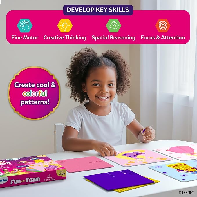 Skillmatics Fun with Foam – Disney Princess, Art & Craft Kit, Gift for Kids | 3D Foam Stickers, Mess-Free Fun for Girls & Boys, Fans of Cinderella, Rapunzel, DIY Felt Craft Kits for Ages 3, 4, 5, 6, 7