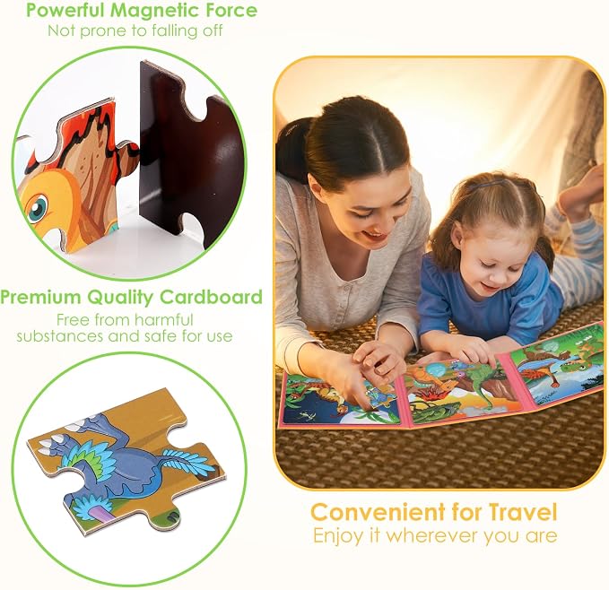 Magnetic Puzzles for Kids Ages 4-6, 20-Piece Travel Toys Dinosaur PreschoolerPuzzles, Educational Learning Magnets, Ideal Road Trip Activities Toys for 3 4 5 6 Boys and Girls