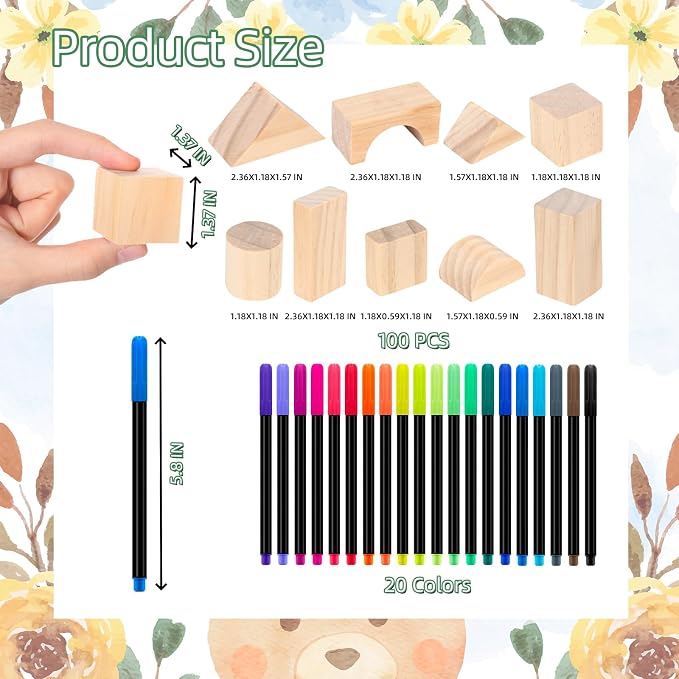 141 Pcs Baby Shower Game Sign Set Includes Decorative Square Signs 100 DIY Blank Wooden Blocks 20 Paint Markers(Bear)