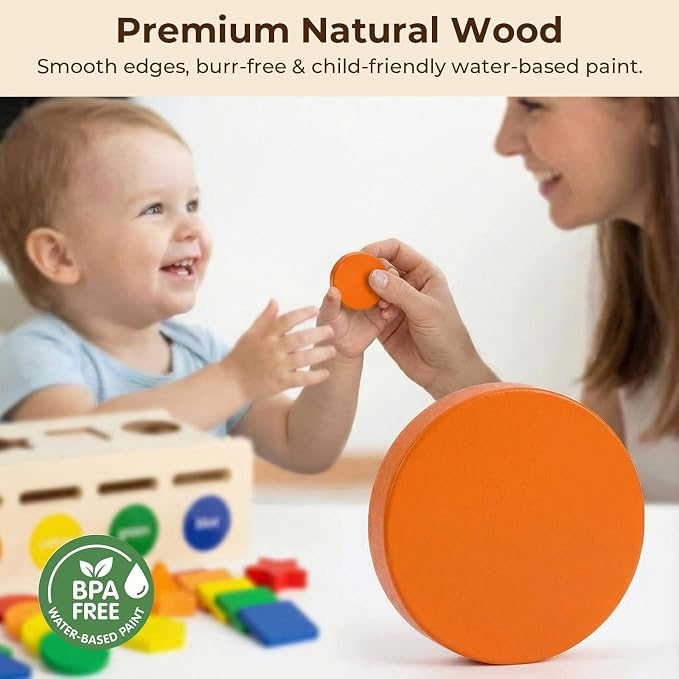 LovesTown 3-in-1 Wooden Shape Color Sorter Box with Logic Cards | Educational Matching Puzzle Game, Fine Motor Skills Development, Montessori Learning, For Toddlers