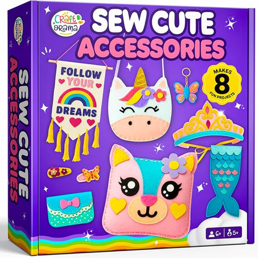 Craftorama Sewing Kit for Kids, Fun and Educational Accessories Craft Set for Girls Age 7-12, Sew Your Own Felt Accessories Craft Kit for Beginners