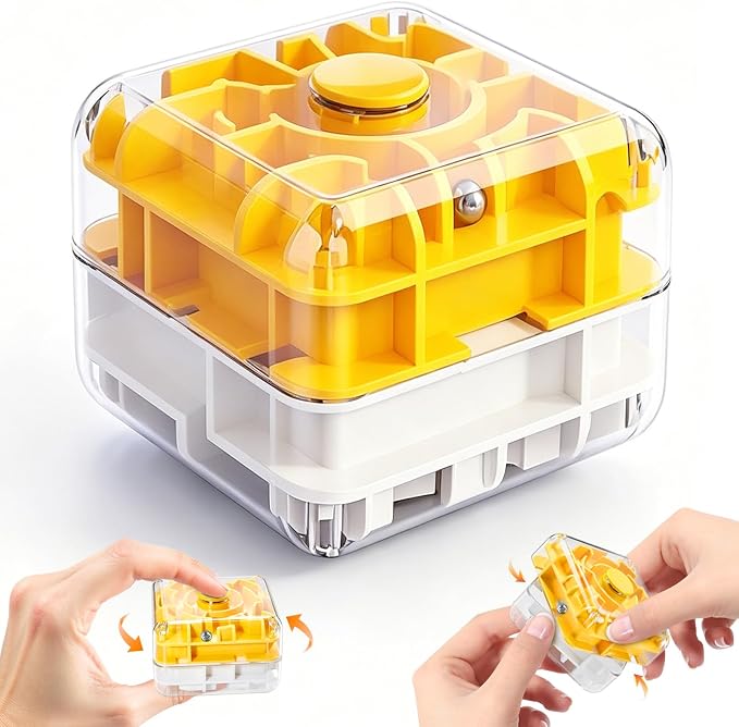 2-in-1 Fidget Spinner Maze Cube 3D Puzzle Brain Teaser 2 Level | Handheld Fidget Spinner Toy 3D Puzzle Cube Brain Teaser Game Stress Relief Anxiety Sensory Toy Travel Car Game Kids Adults