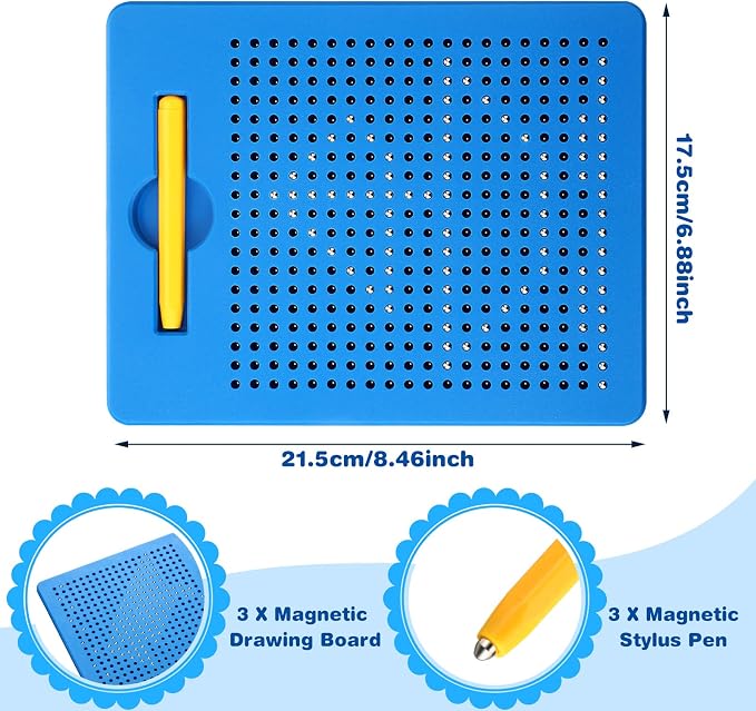 Yexiya 3 Pcs Magnetic Drawing Board for Kids, Toddler Travel Drawing Kit Magnet Sketch Thread Board with Stylus Pen and Beads Toy for Child Quiet Time Activities (7 x 8.5 Inches,Blue)