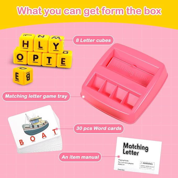 Fenikso Matching Letter Game, Alphabet Spelling & Reading Words, Objects & Color Recognition, Early Learning Educational Toy for Preschooler & Kindergarten Kids Over 3-8 Years Old, Best Gifts