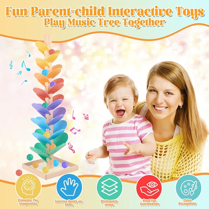 Marble Run Wood Ball Drop Toy Marble Tree Set for Kids 3-5 4-8 (1.1" Balls) | Marble Run Wooden Musical Tree Set Ball Run Toys for 4-8 8-12 Years Old Marble Tree Montessori Toys Christmas Birthday Gift