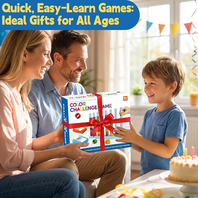 Color Challenge Game – A Quick-Thinking Color Matching Puzzle Game for Family Game Night and Parties Fun, Board Games for Kids 6-8-12 & Adults, Color Games Toys Gifts for Boy & Girl Birthday Christmas