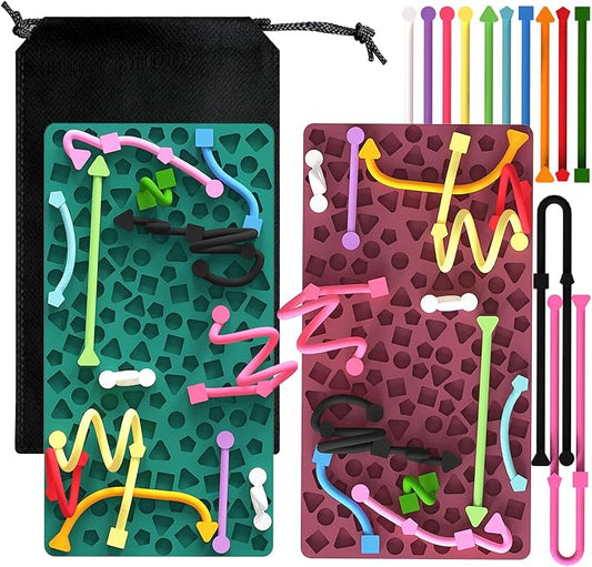 2PCS Sensory Activity Board, Silicone Fidget Toys for Calming and Stress | Autism Quiet for Adults, Toddler Sensory Toys for ADHD, Road Trip Essentials for Kids, Portable Travel Bag & 24 Strings