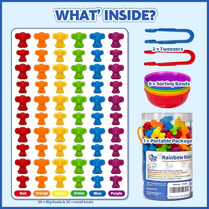 Pairez Toys Counting Toy for Toddlers, 60 Koala Counters with Sorting Bowls | Color Sorting Matching Game, Math Manipulatives, Preschool Homeschool & Classroom Early Learning Supplies, Kids Sensory Toys