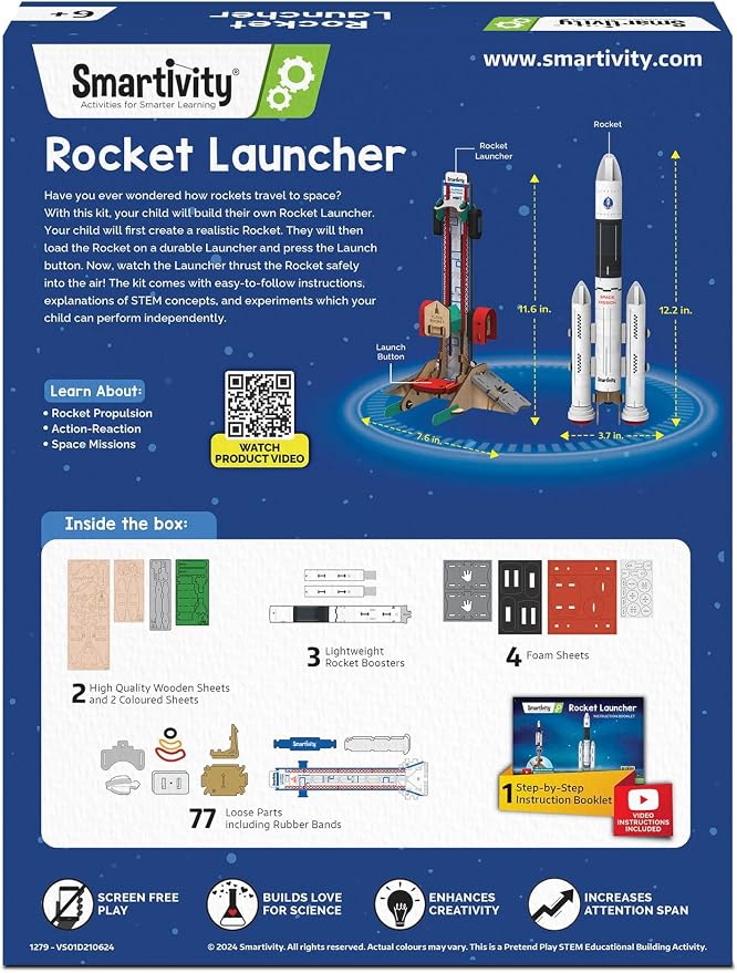 Smartivity DIY Rocket Launcher STEM Kit for Kids 6-12 Years | Build Your Own Rocket & Launcher | DIY Science Toy | Birthday Gift for Smart Boys & Girls Ages 6,7,8,9,10,11,12