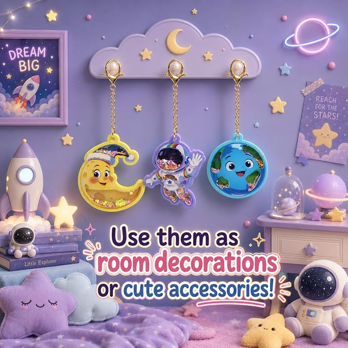 DIY Glitter Craft Kit with Keychains - Mess-Free Arts and Crafts for Kids Ages 4-8, Fun Shake-It Activity, Creative Travel Toys, Party Favors & Birthday Gifts for Girls 4-9