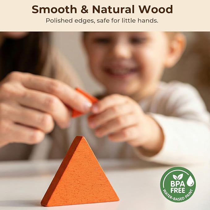LovesTown 209 PCS Shapes Wooden Pattern Blocks for Kids | Geometric with Activity Cards, Storage Bag, Educational Tangram Puzzles, Great Learning Gift