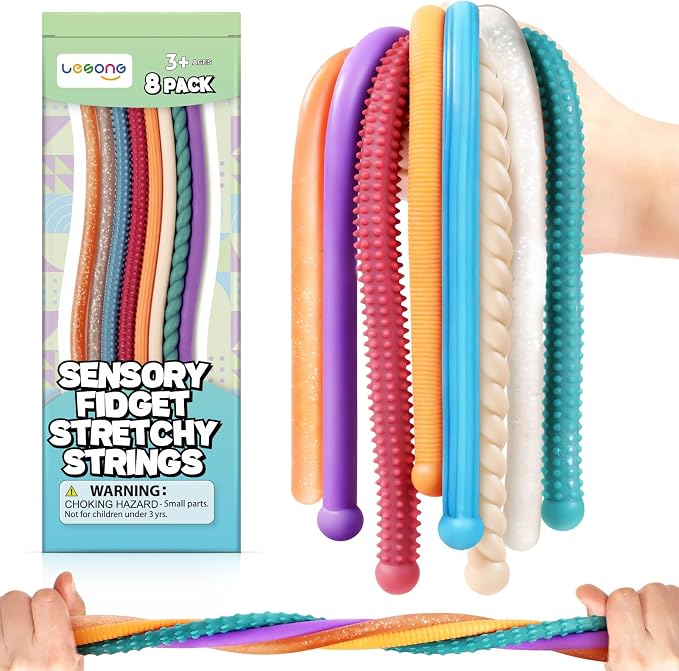 Fidget Sensory Autism Toys Kids - Textured Stretchy Strings for Adults ADHD Children Stress, Flexible & Durable Quiet Fidgets for Classroom Office,Travel Toys, Gifts for Boys Girls Teens
