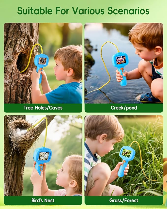 Borescope Snake Camera with Light for Kids, Outdoor Educational STEM Toys, Science Gifts for 5 Year Old Boy, Camping Nature Activities, Best Birthday Gift for Boys, Girls Ages 4,5,6,7,8,9,10(Blue)