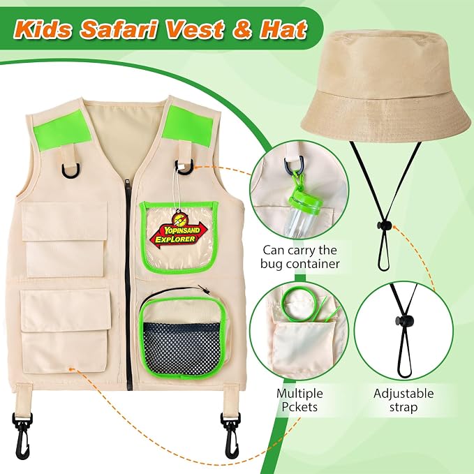 YOPINSAND Kids Explorer Kit & Bug Catcher Kit, Kids Outdoor Exploration Set | Camping Gear with Vest & Hat, Ideal Outdoor Camping Adventure Toys for Ages 3 4 5 6 7 8 Boys Girls