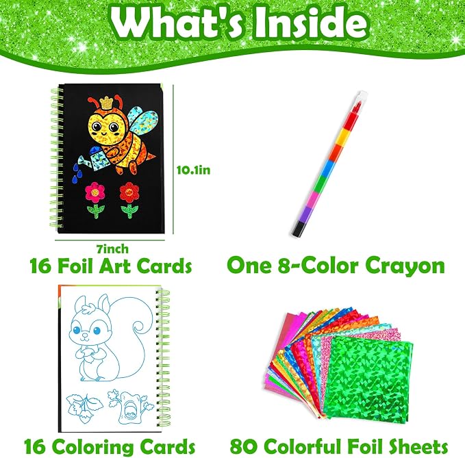 FUNNYB&G Foil Art Craft Kit for Kids, Sparkly Birthday Gift Toy for Kids | No Mess, Kids Ages 4-10 Create Sparkling Artwork, A Creative Gift for Birthdays, Holidays, Travel Activities,Screen-Free Fun
