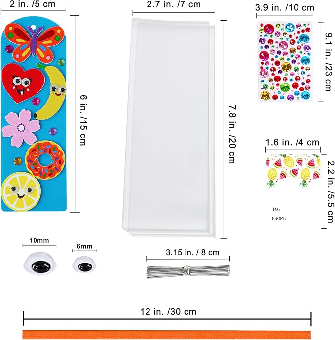Winlyn 36 Sets Summer Crafts Kits DIY Whimsical Bookmarks Decorations Art Sets Fruits Treats Animals Sun Rainbow Foam Stickers for Kids Classroom Activities Reading Rewards Birthday Camp Party Favors