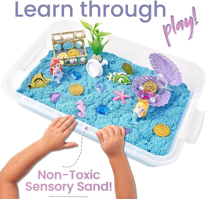 38 PCS Mermaid Sensory Bin with 2 lb Magic Sand, Ocean Molds & Treasure Accessories – Creative Sand Play Gift for Girls Ages 3–8