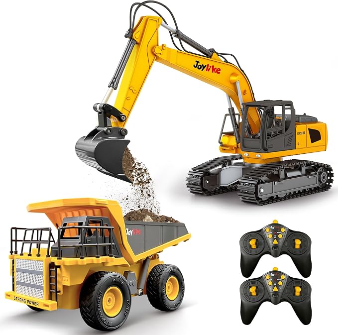 Joylike RC Excavator and Dump Truck Toy Set，2.4Ghz Metal Remote Control Construction Vehicle with Light&Sound, Best Christmas Toy for Boys 8+Year Old Kid | 2.4Ghz Metal Remote Control Construction Vehicle with Light&Sound, Best Toy for Boys 8+Year Old Kid