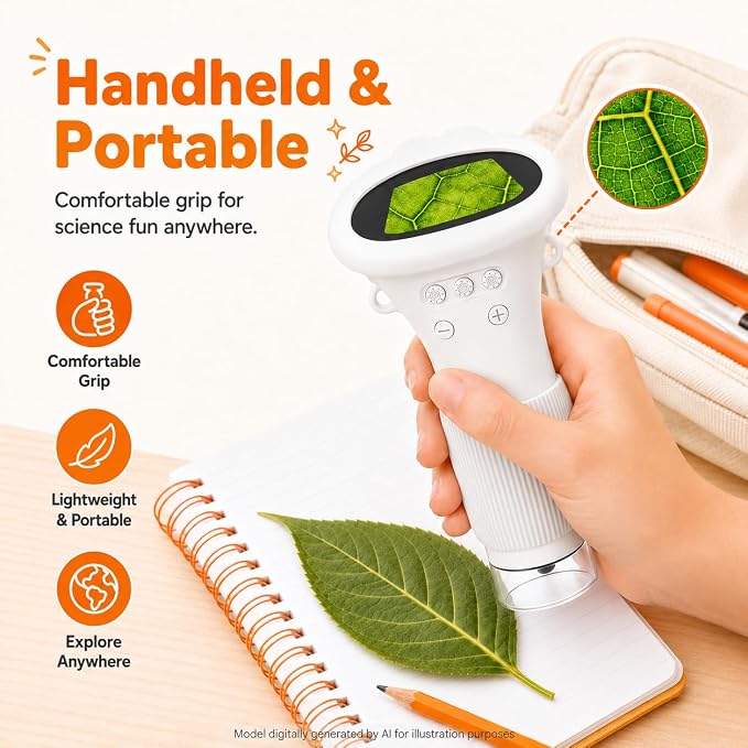 1000X Microscope for Kids, 2'' Screen Kids Wonder Quest Microscope Camera | , Digital Handheld Microscope, Educational Kids Magnifying Glass, Christmas Birthday Gifts for Age 3 4 5 6 7 8 9 10- White