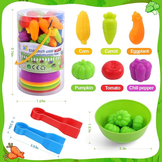 USATDD Counting Vegetables Color Sorting Matching Games with Bowls Preschool Learning Activities Sensory Toys Montessori Toys Birthday for Toddlers Kids Boys Girls Aged 3 4 5