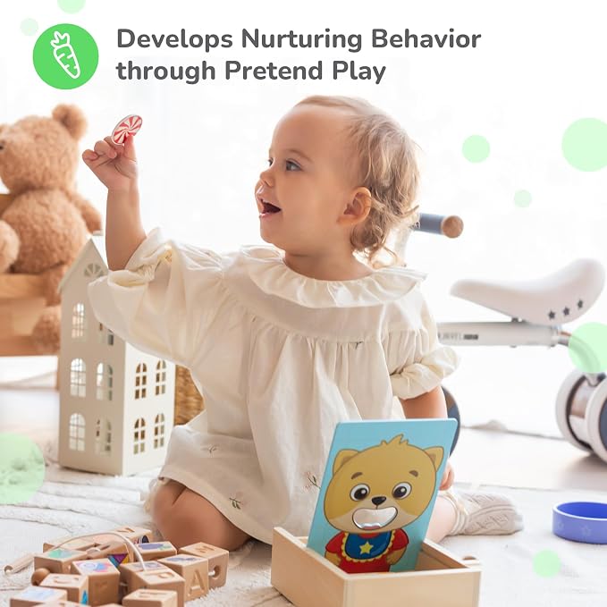 Wooden Feeding Toy - Montessori Scooping & Fine Motor Toy for Toddlers 1-4 | Speech Therapy & Occupational Therapy Pretend Play Food Set | 27 Foods, Spoon & Bowl