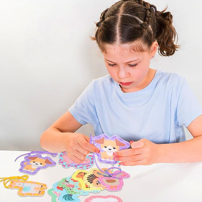 Chivao Lacing Cards for Toddlers Kids, 12 Pcs Sewing Kit Preschool Learning Activities for Kids Travel Craft Set Manipulatives for Preschoolers Homeschool Developing Imagination Skills