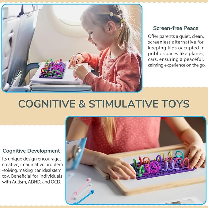 Sensory Activity Board for Kids Boys Girls, Fidget Toys for Stress Anxiety Autistic ADHD, Fidgets for Classroom Travel Airplane Toys for 3+ Year Old, Portable Travel Storage Box & 14 Strings