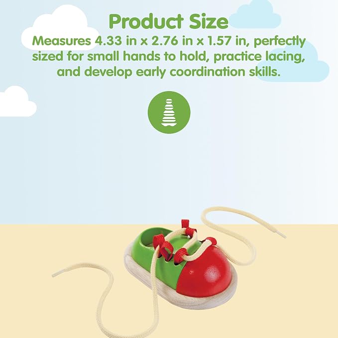 PlanToys® Tie-Up Shoe Lacing Practice Toy for Kids | Montessori Fine-Motor & Independence Activity for Focus & Coordination | Eco-Friendly Wooden Educational Tool