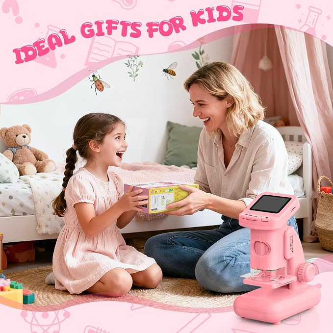 1200X Microscope for Kids, 2 in 1 Handheld & Desktop Digital Microscope with 9 Slides Science Kit, Portable Microscope HD Screen Video Record, STEM Educational Toys Gifts for Ages 6-12 Boys Girls