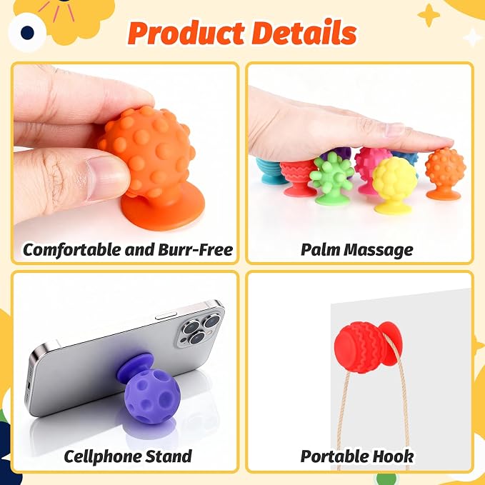 GOLDGE 16 Pack Sensory Fidget Toys for Kids, Textured Suction Cup Toys | 8 Colors Silicone Stress Relief Toys for Autism, Calm Corner Supplies for Classroom, Stocking Stuffers, Road Trip
