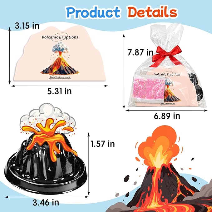 rifamee 24Pcs Volcano Eruption Science Kit Party Favor Experiments Gifts for 4-6 8-12 Age Boys and Girls Valentine's Day Christmas (Volcano 2, One Size)