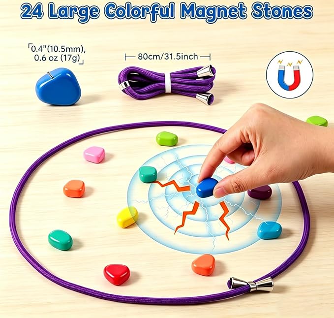 Magnetic String Game, 24 Colorful Magnetic Stones, Portable Strategy Board Game for Family, Party, Travel & Kids Adults STEM Educational Toy
