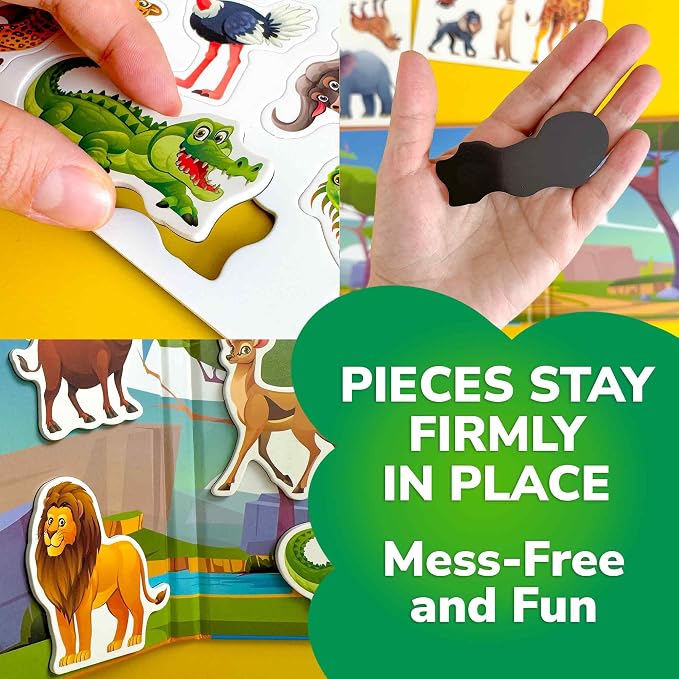 Travel Magnetic Puzzles for Toddlers 1-3 - 20+Pcs Toddler Puzzles Ages 2-4 | Africa Magnet Puzzles with Extra-Long Play Book - Strong Magnets for Car Activities - Travel Toys for Kids Ages 3-5