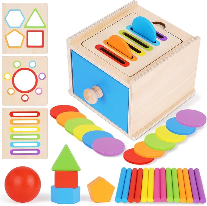 FCSONU Montessori Shape Sorters Toys for Toddler 1-3|Fine Motor Skills Toys | 3in1 Sorting Box | Coin Box Toy, Learning Color Sorting Toys Sensory Toys, Easter Christmas Birthday Gifts for Boys Girls Kid