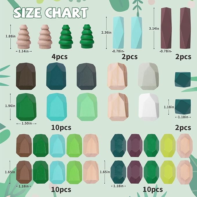 YHHYTOY 40Pcs Montessori Wooden Stacking Rocks Building Blocks Forest Theme | Preschool Sensory Learning Balancing Stacking Games Educational STEM Toys, Birthday Gifts for 3 4 5 Year Old Boys Girls Kids