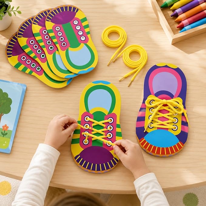 10 Sets Educational Kids Shoelace Tying Practice Toy Set | Interactive Lacing Board Set Builds Dexterity And Independence Teaching Tool of Essential Daily Living Skills