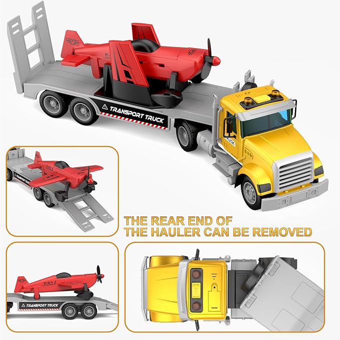 DOWELLIN Large 22" Semi Police Truck Toy with Propeller Aircraft Car Toys for Kids Toddlers, Christmas Birthday Gift for Boy Girl Child 3 4 5 6 7 Years Old