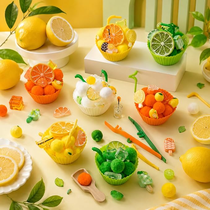 184 Pcs Lemon Sensory Bin Items Summer Lemonade Counting Sorting Lemon Sensory Bin Filler Fine Motor Ice Drinks Counts for Summer Counting Sorting