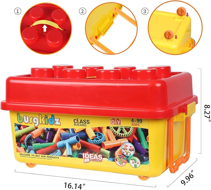 burgkidz 426 Pieces Toy Pipe, Creative STEM Tube Locks Construction with Wheels and Mini Baseplate, Interlocking Educational Sensory Kit, Preschool Learning Toys for Boy and Girls Ages 3+ | 426 pcs: cars, planes, houses & more. 396 tubes, 24 wheels, 6 ...
