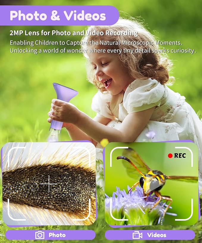 USCAMEL Digital Microscope for Kids 5-7: 1000x Kids Handheld Microscope with Screen 2" inch Pocket miniscope with Slides Kit - for Children Toddler Student Nature Explorers Educational Toy, Purple