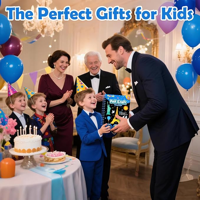 FUNNYB&G Foil Art Craft Kit for Kids, Sparkly Birthday Gift Toy for Kids | No Mess, Kids Ages 4-10 Create Sparkling Artwork, A Creative Gift for Birthdays, Holidays, Travel Activities,Screen-Free Fun.