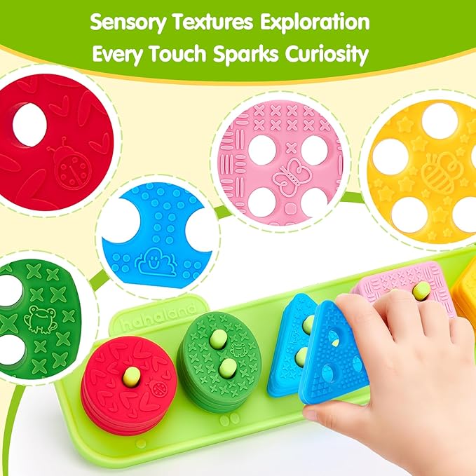 hahaland Silicone Sorting & Stacking Toys - Montessori Toys for 1 Year Old | Textured Soft Blocks, Shape Sorter, Color Sorting for Toddlers 1-3, Learning Sensory Baby Toy 1st One Year Old Birthday Gifts