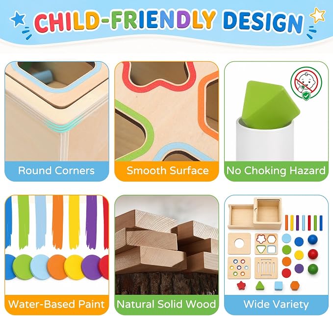Montessori Toys for 1 Year Old, 4 in 1 Object Permanence Toys for Babies | Ball Drop Coin Box, Fine Motor Skills Color & Shape Sorting Toys for Toddlers, Sensory Toys for 6 12 18 Months Old