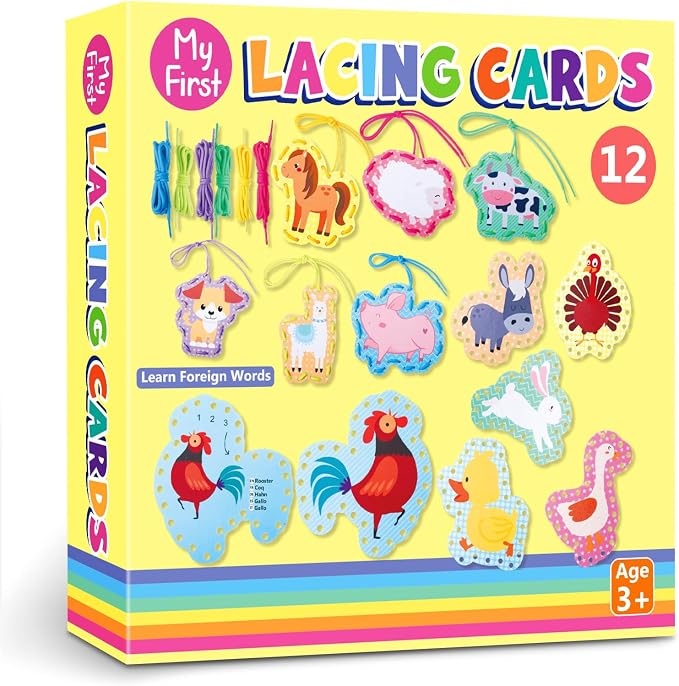 Chivao Lacing Cards for Toddlers Kids, 12 Pcs Sewing Kit Preschool Learning Activities for Kids Travel Craft Set Manipulatives for Preschoolers Homeschool Developing Imagination Skills
