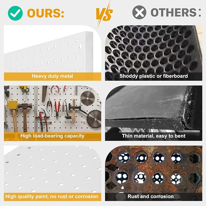 Peg Board, 3 Pack Metal Pegboard Panels White Pegboards Wall Organizer with Frame Large Heavy Duty Peg Board with Hooks for Walls Home, Garage Tool Storage, Office, Craft Room, Kitchen 24”×16”