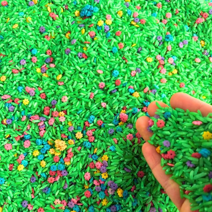 Summer Sensory Rice Bin Fillers for Kids -2 LB (4 Cups) | Sensory Play Set with Colored Rice Mix | Montessori Activities Play | Non-Toxic & Child -Safe Spring Flower Rice | Sensory Table Filler